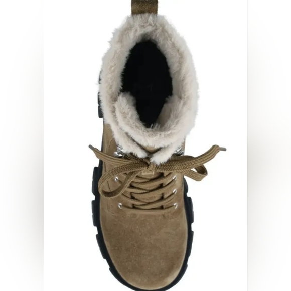 NIB Marc Fisher Happier suede medium brown black lug sole faux fur lined lace up - Picture 4 of 10